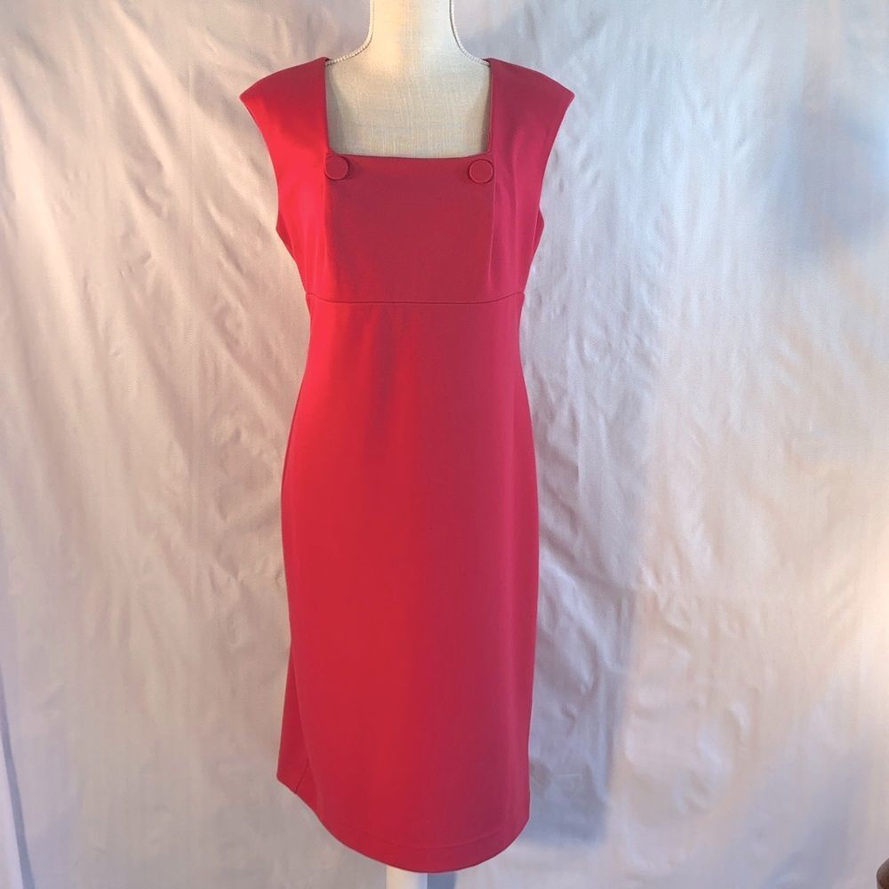 Grace Dresses Classic Pink Knit Square Neckline Sleeveless Sheath Dress 8👍